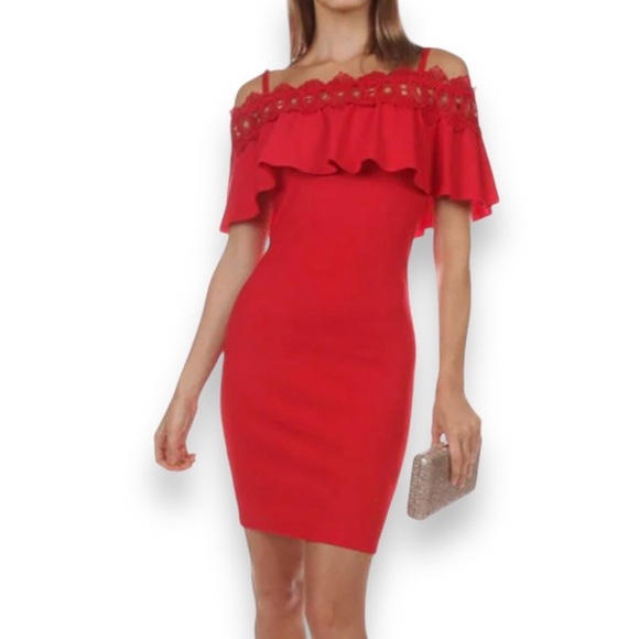 BCX - Red Bodycon Off-Shoulder Dress Size 3 - Picture 1 of 12